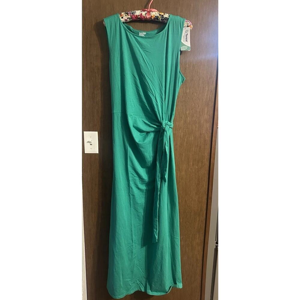 NWT Lands' End Sleeveless Side Knot Maxi Dress in Clover Green sz XL Tencel